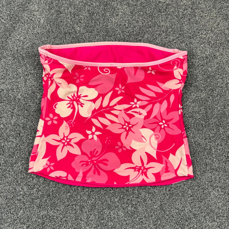 Y2K strapless hibiscus swim top