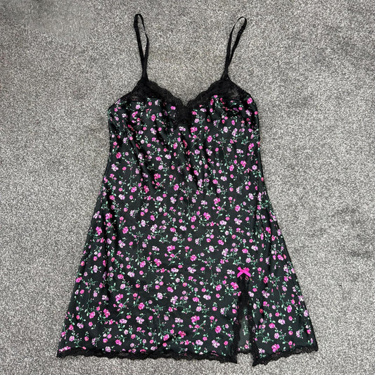 Victoria's Secret nightie night dress mini shorts ditsy floral thigh slit bow