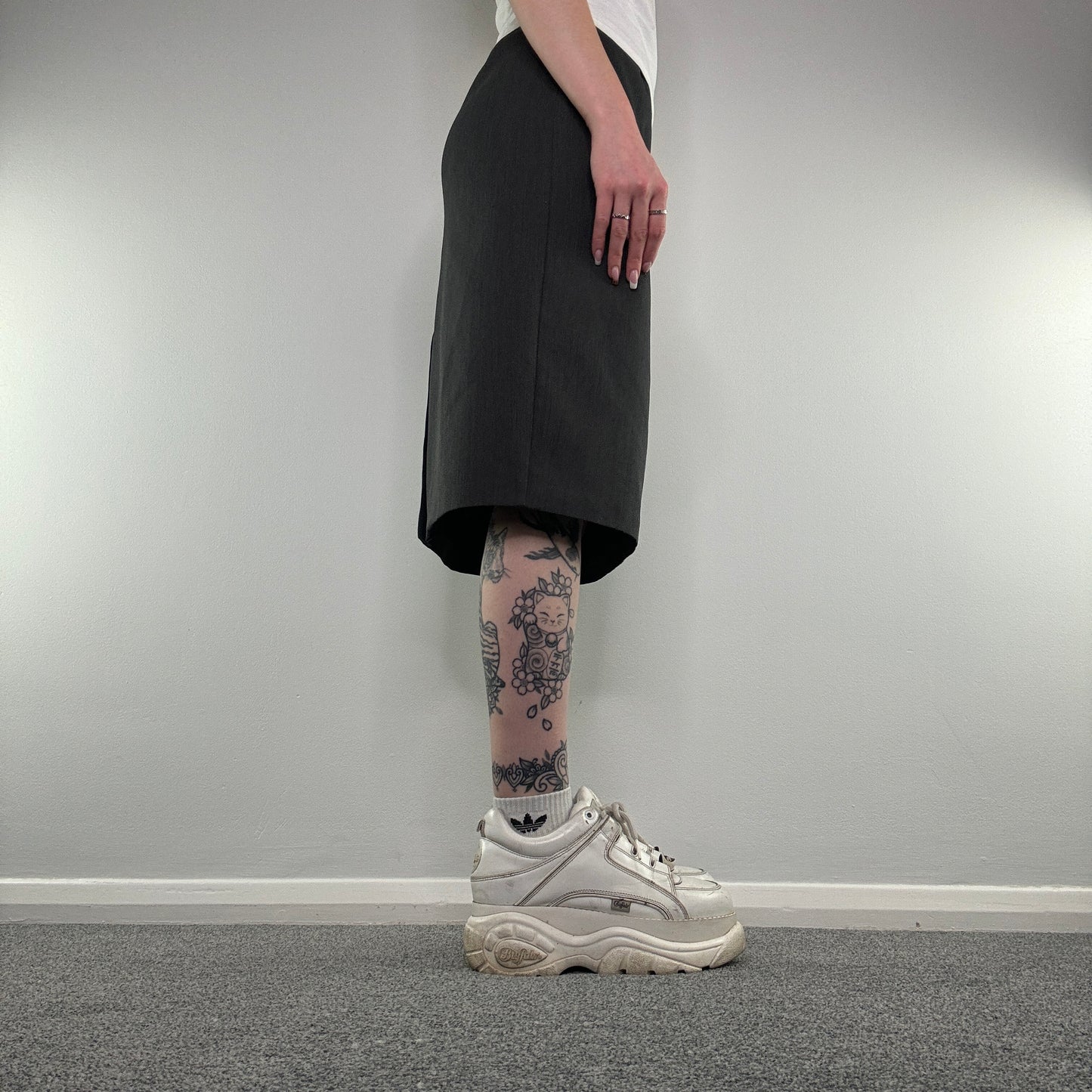 Y2K dark grey office midi skirt