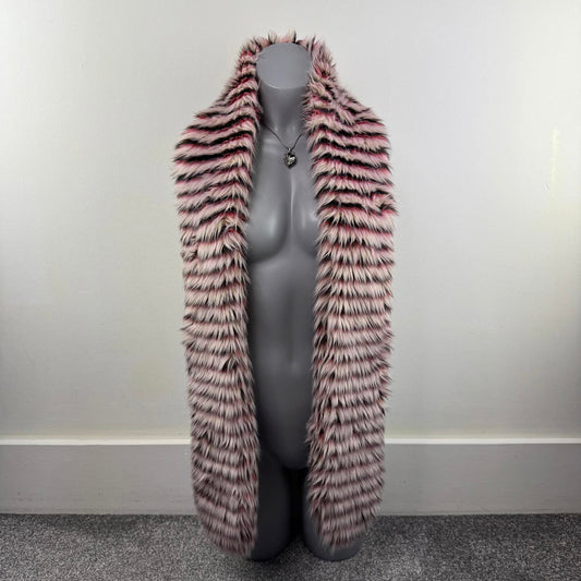 Y2K vintage faux fur shaggy chunky scarf stripe pink navy cream