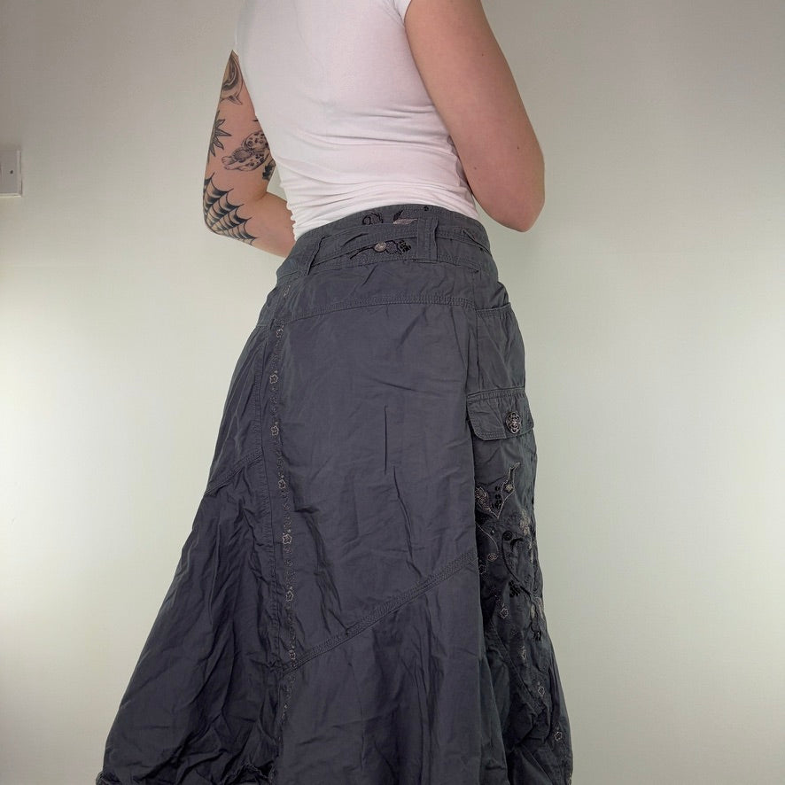 Y2K vintage grey midi skirt floaty archive floral embroidered