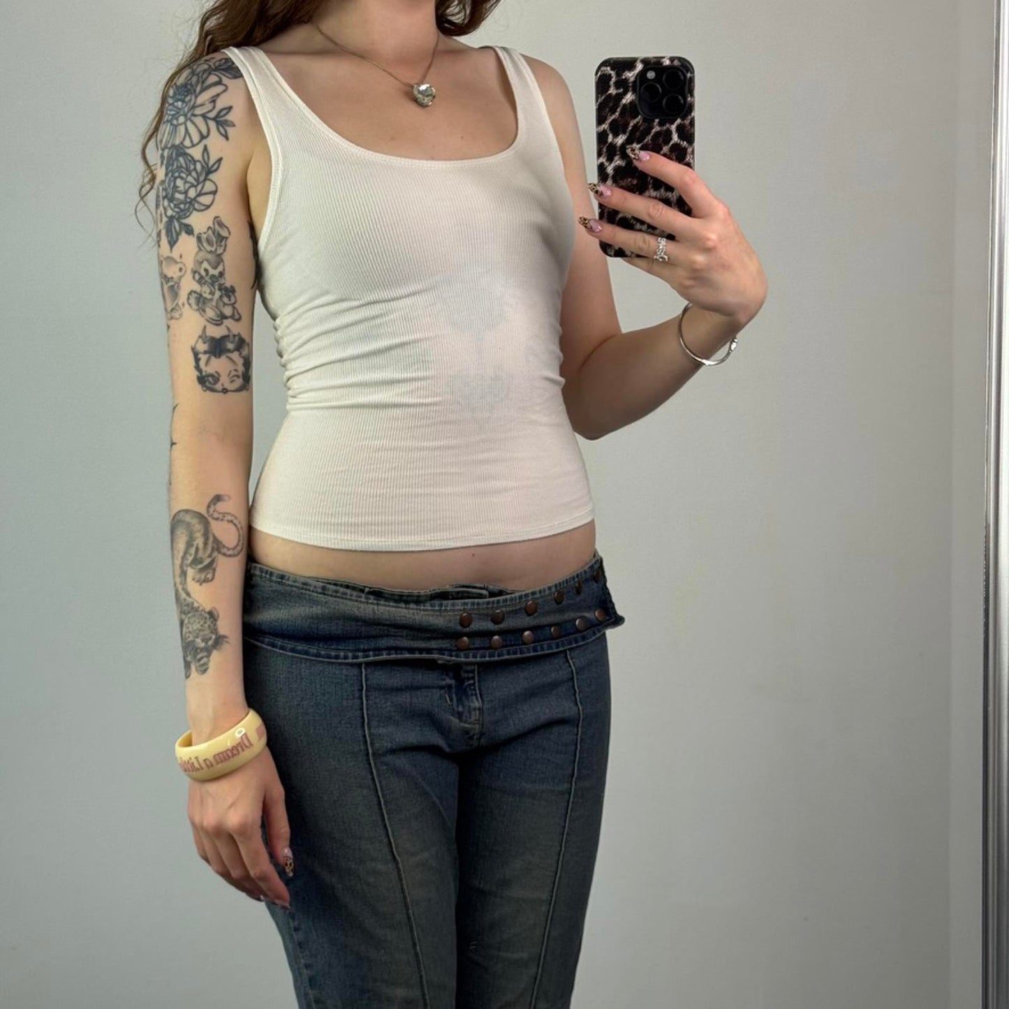 Skims white ribbed tank top fitted round neck stretchy