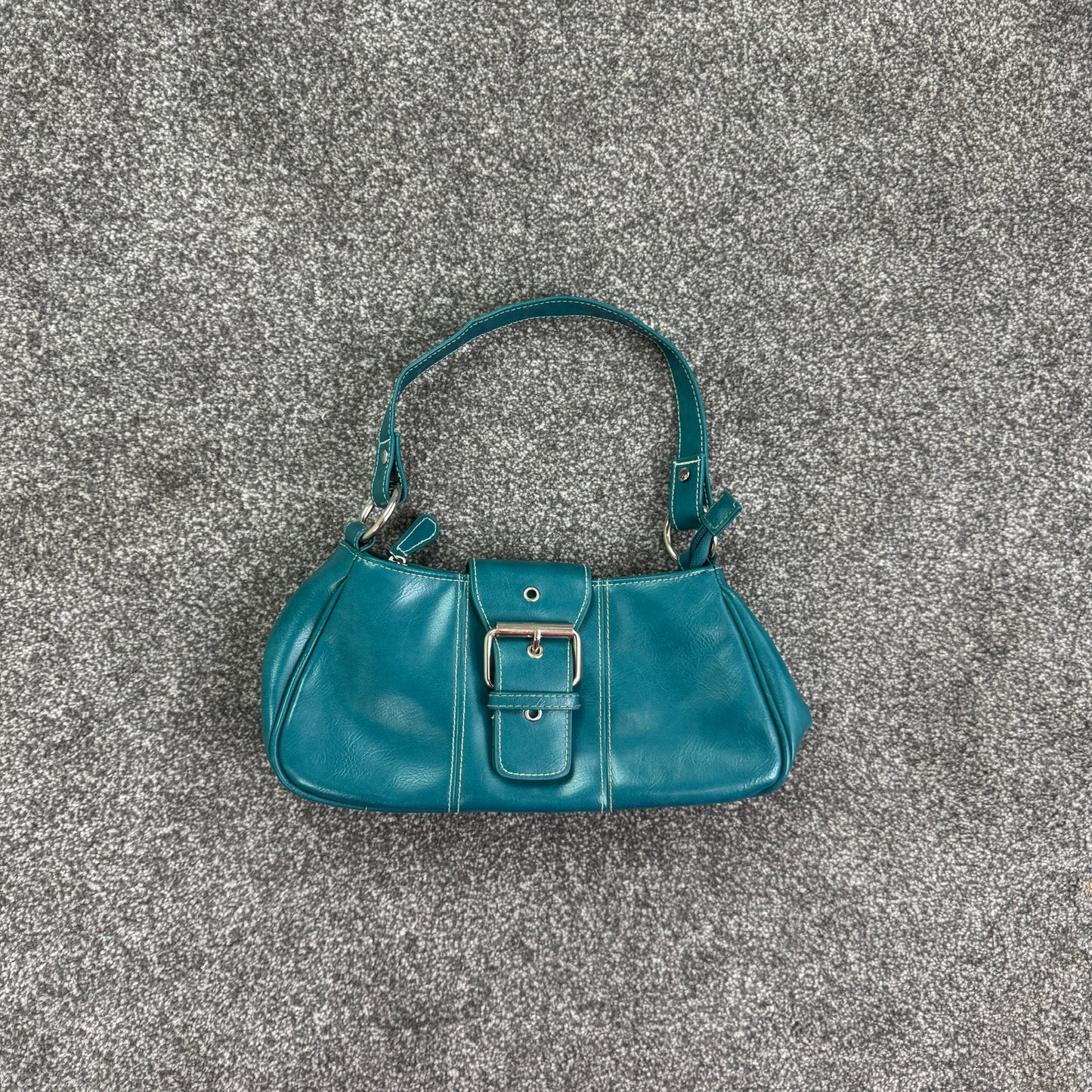 Y2K vintage blue faux leather buckle o ring mini shoulder bag