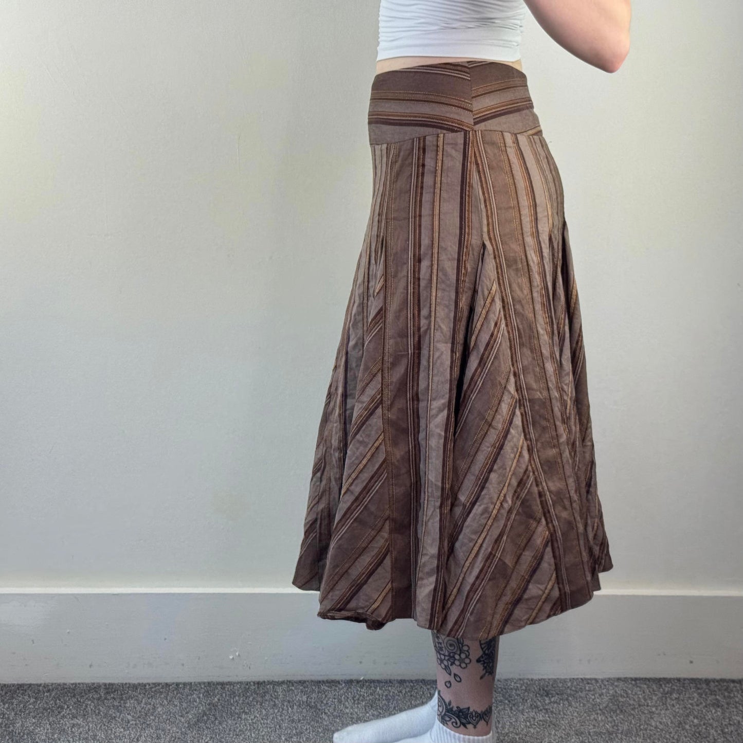 Y2K vintage stripe maxi skirt a line stripy pinstripe light dark brown