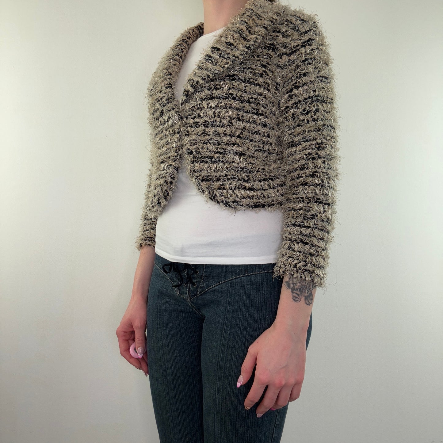 Y2K vintage shaggy knit cardigan button up