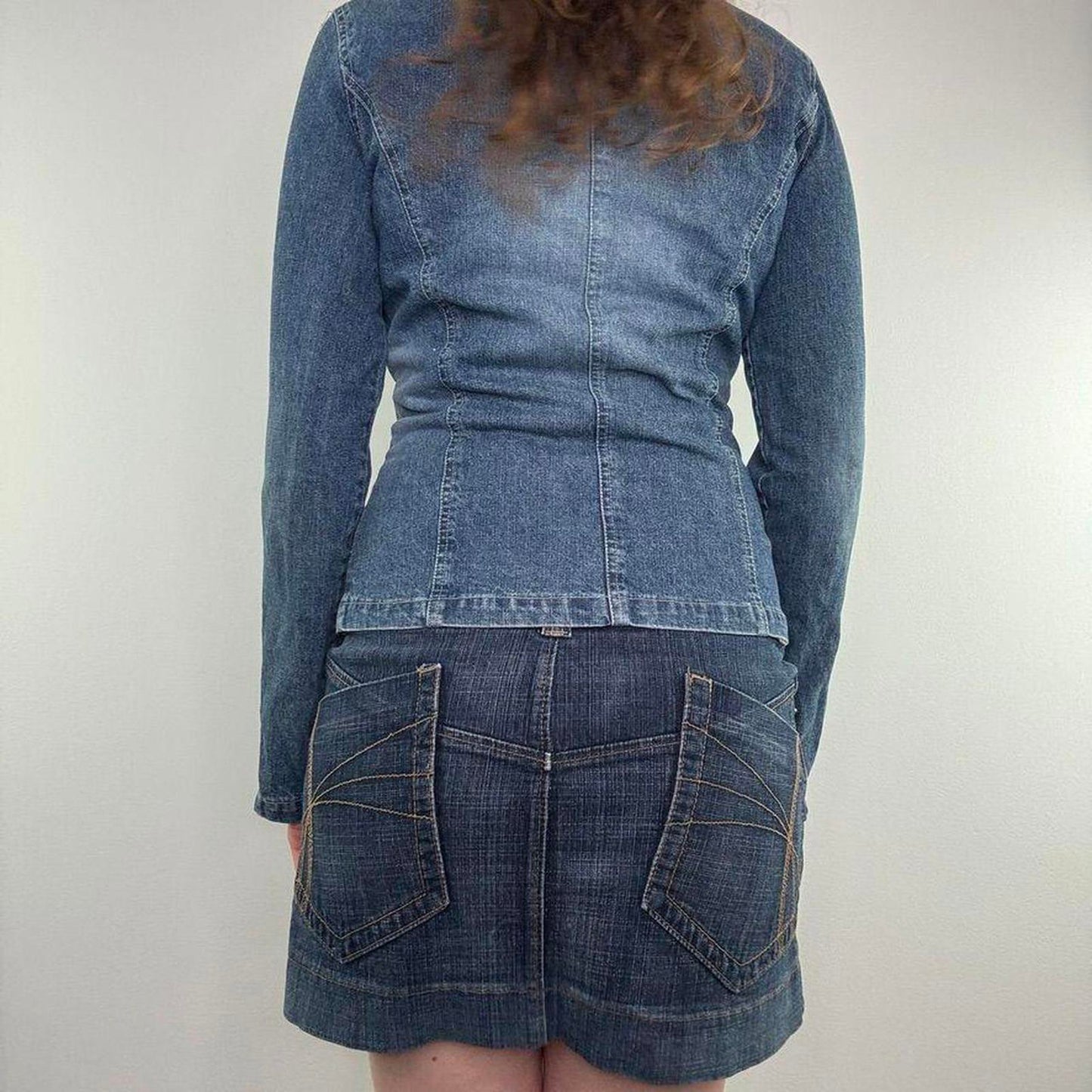 Y2K vintage Miss Posh military fitted faded denim jacket fraying contrast blue