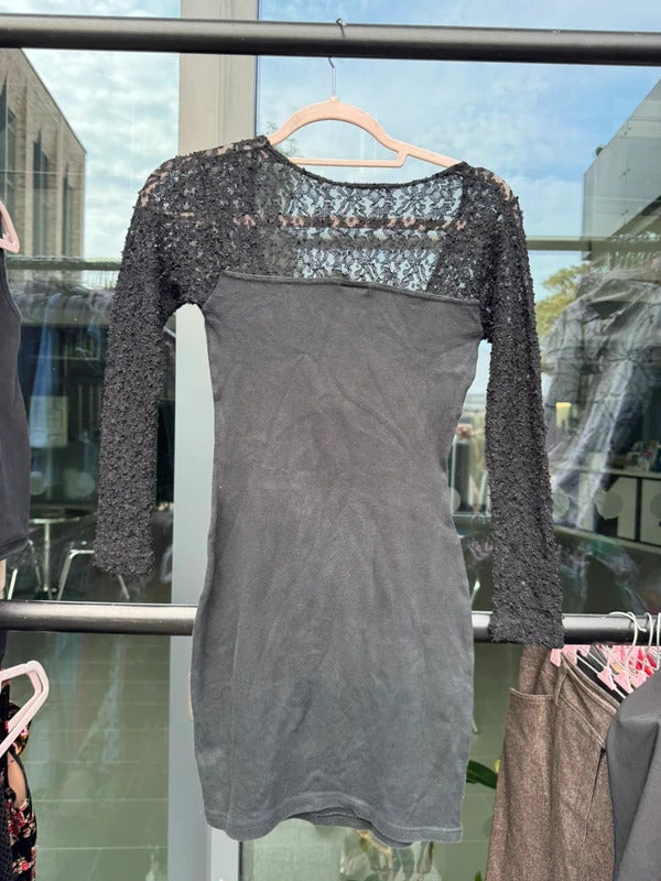 Vintage Y2K 2000s mini dress sheer lace long sleeves