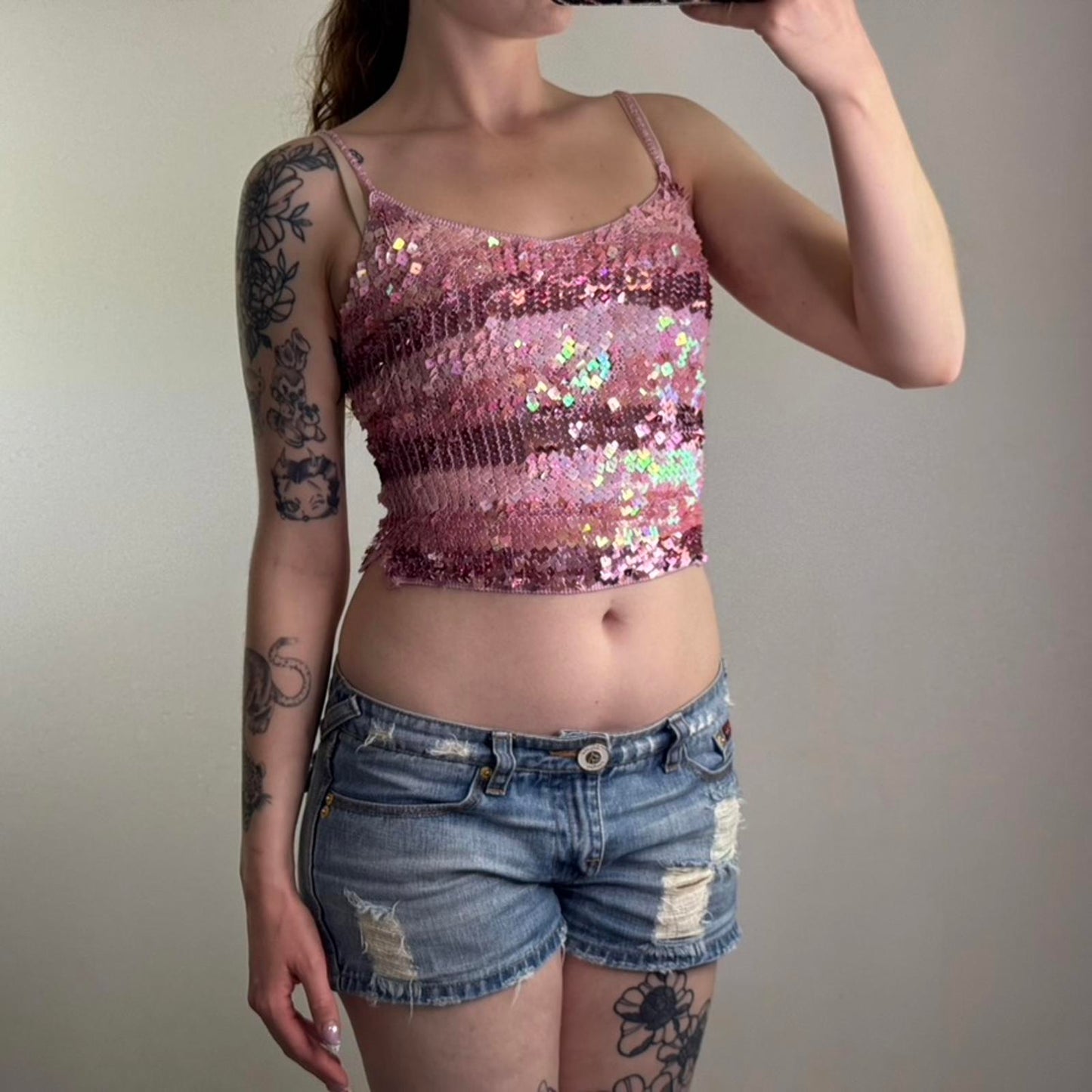 Y2K vintage New Look sequin stripe crop top strappy party festival shimmer