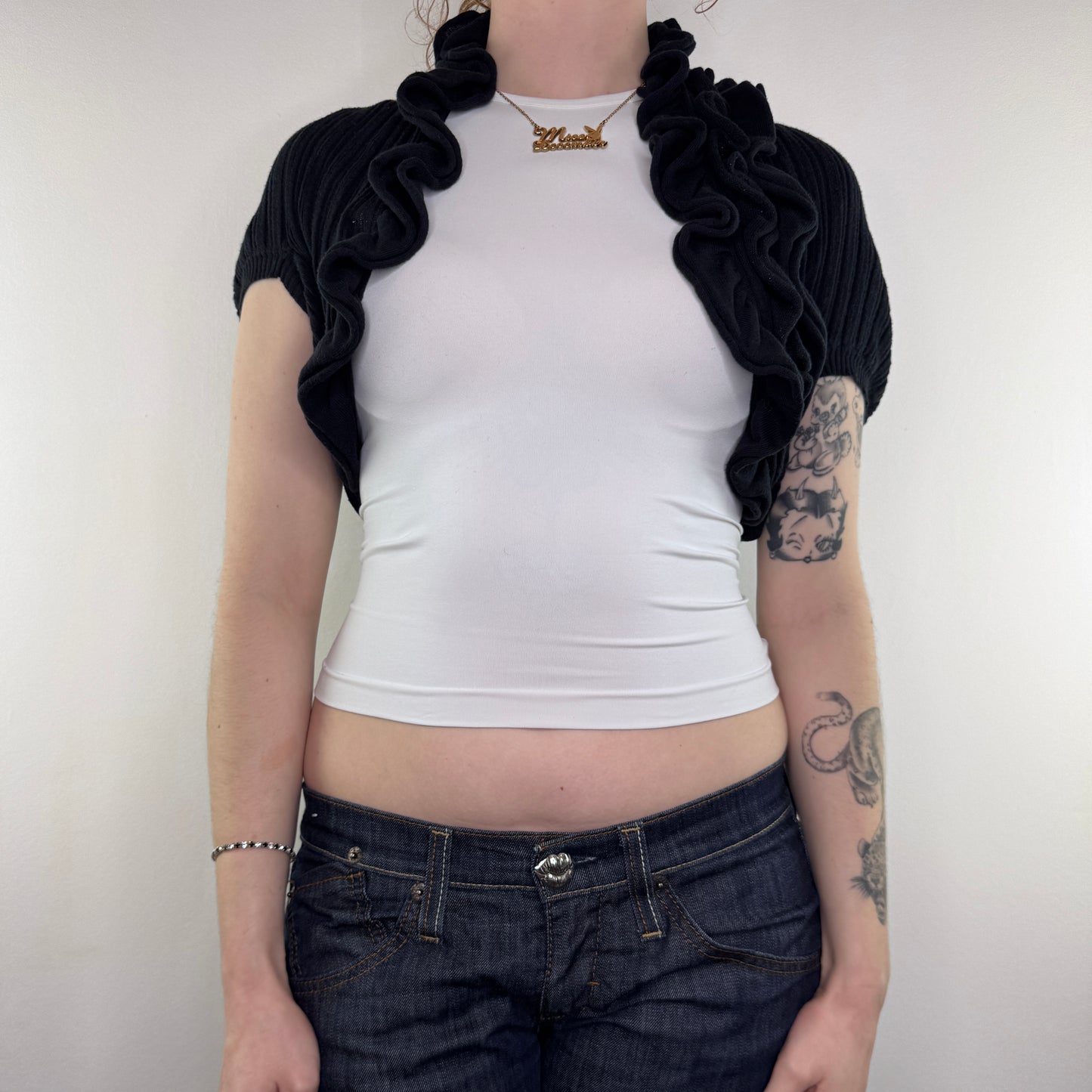 Y2K vintage short sleeve frilly shrug