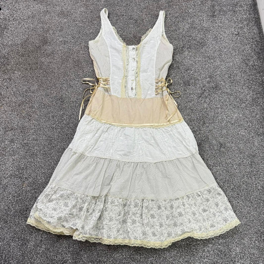 Y2K vintage coquette midi dress a line broderie anglaise lace trim polka dot