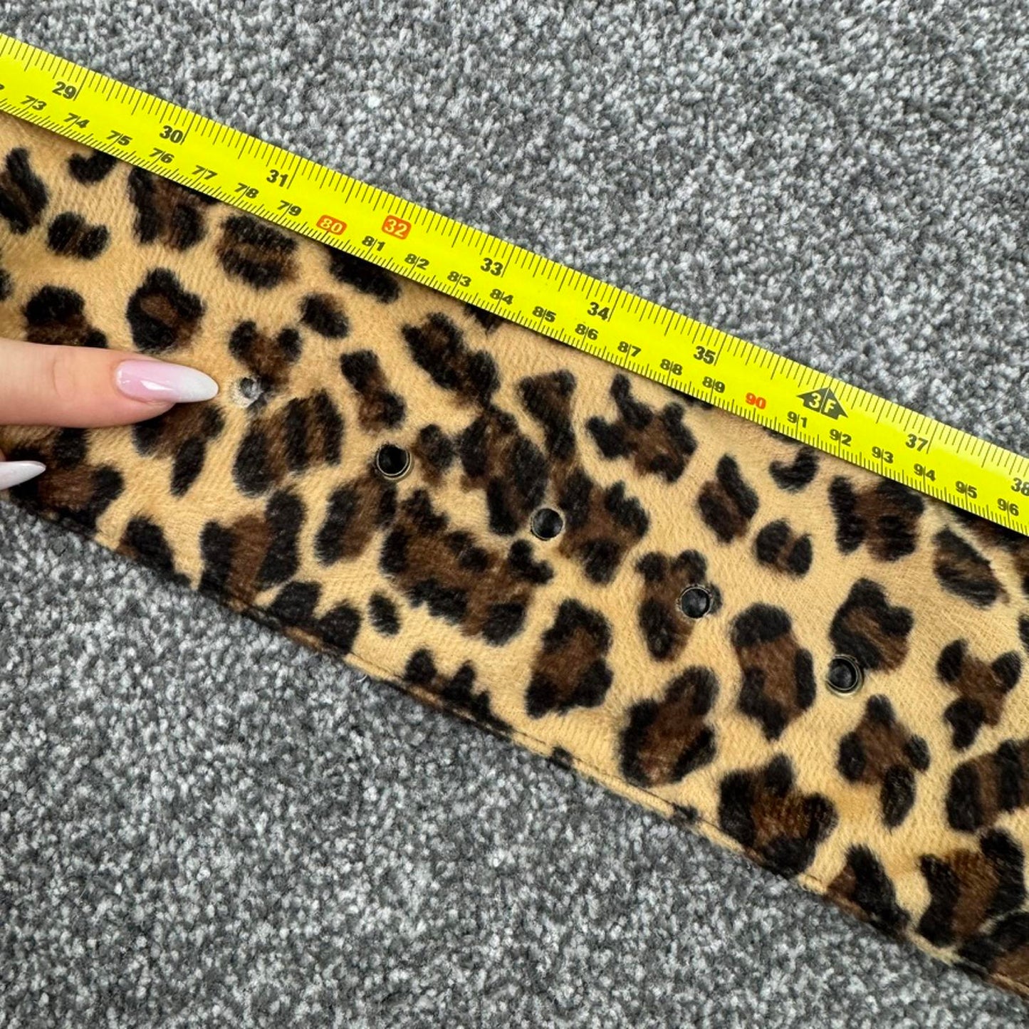 Y2K vintage faux fur leopard print belt o ring buckle chunky fuzzy