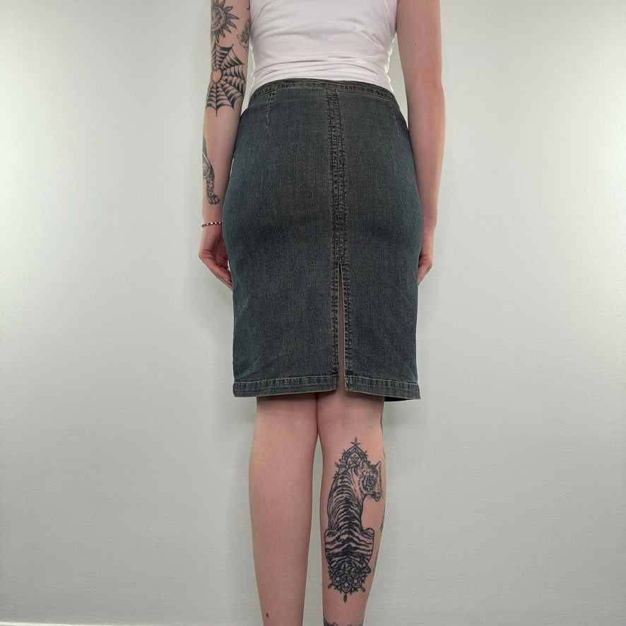 Y2K vintage stretchy faded denim archive midi skirt