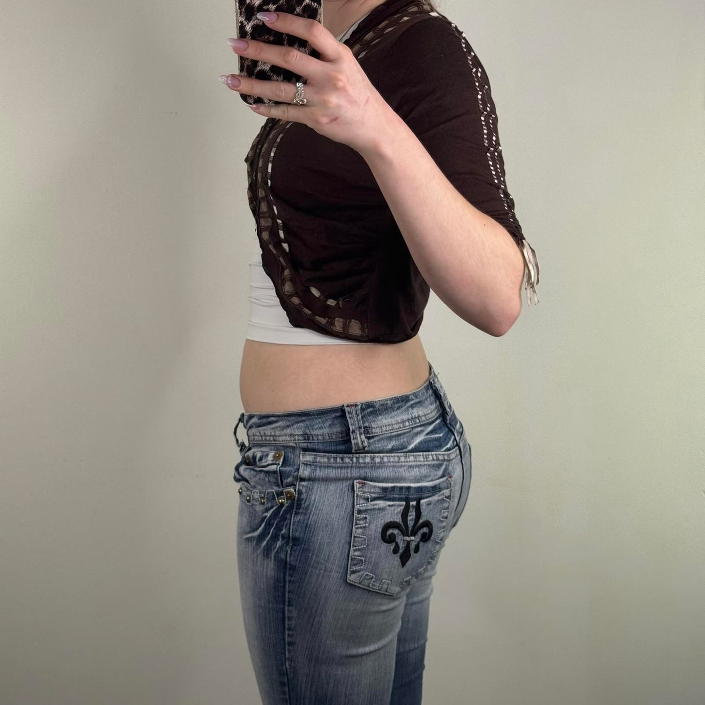 Y2K vintage Karen Millen cropped cardigan 3/4 sleeve ribbon floral embroidered