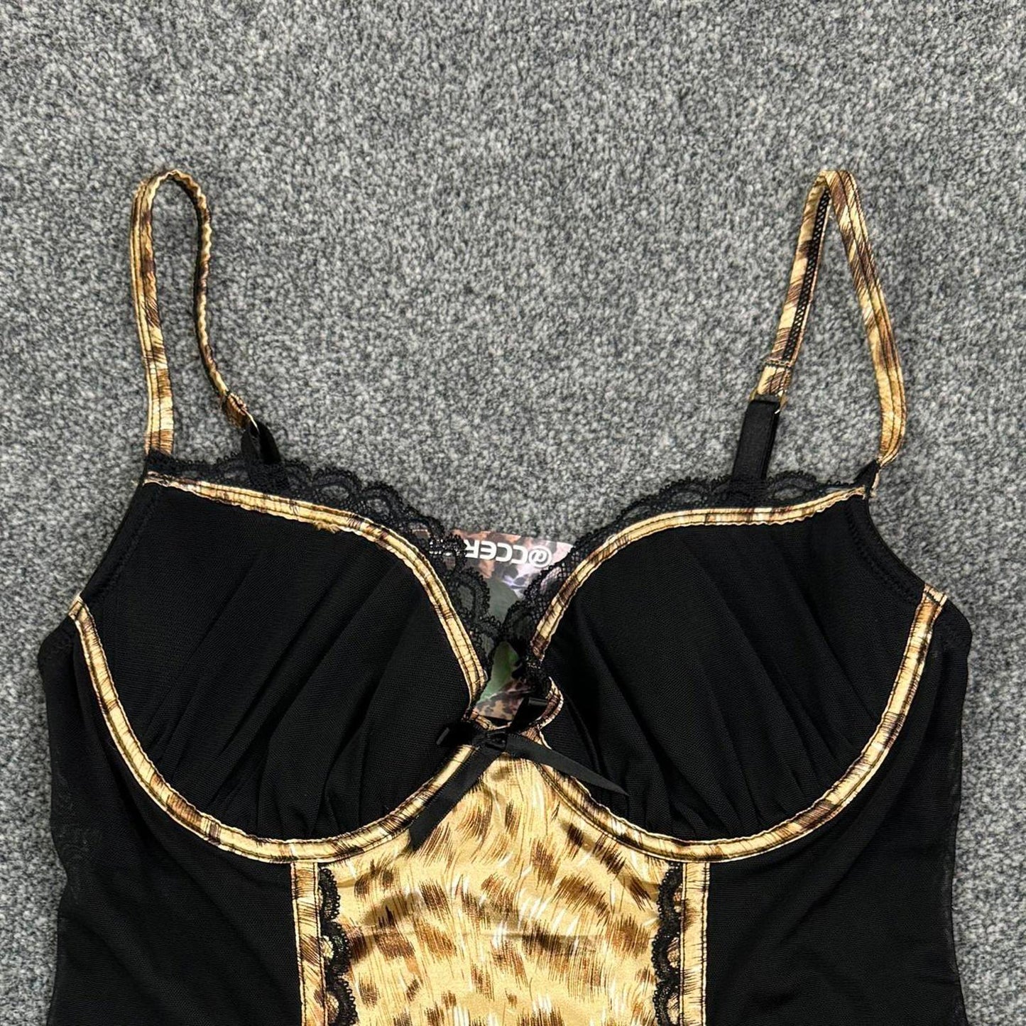 Y2K vintage Ann Summers satin leopard print mesh sheer baby doll frilly sheer