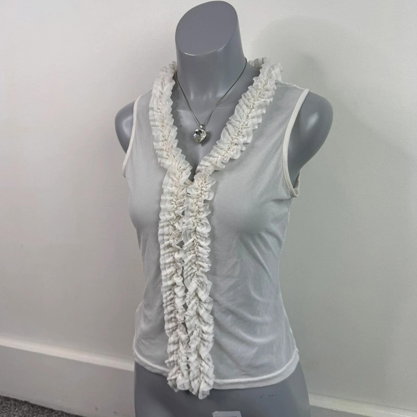 Y2K vintage lace sheer frilly tank top
