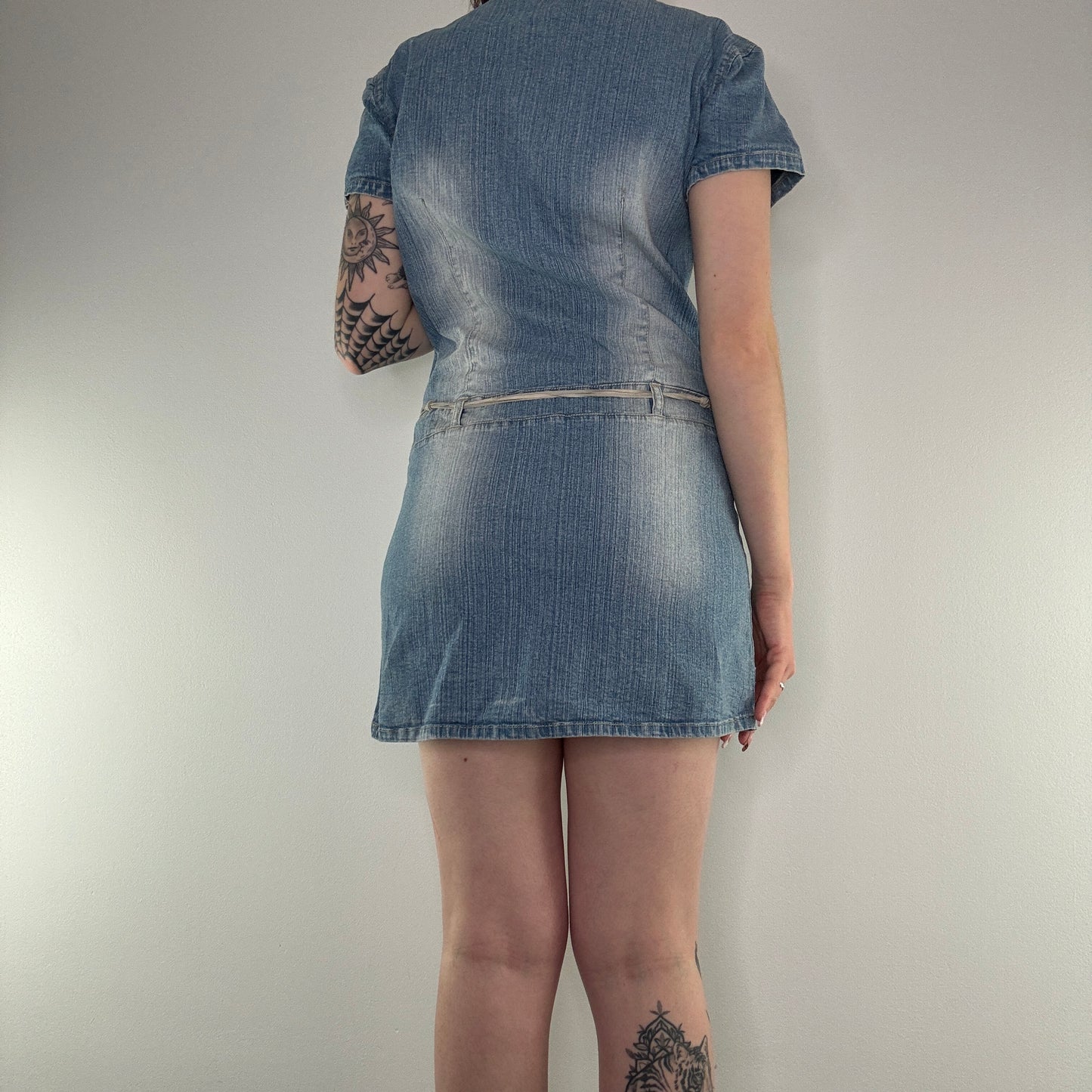 Y2K faded denim mini dress with belt