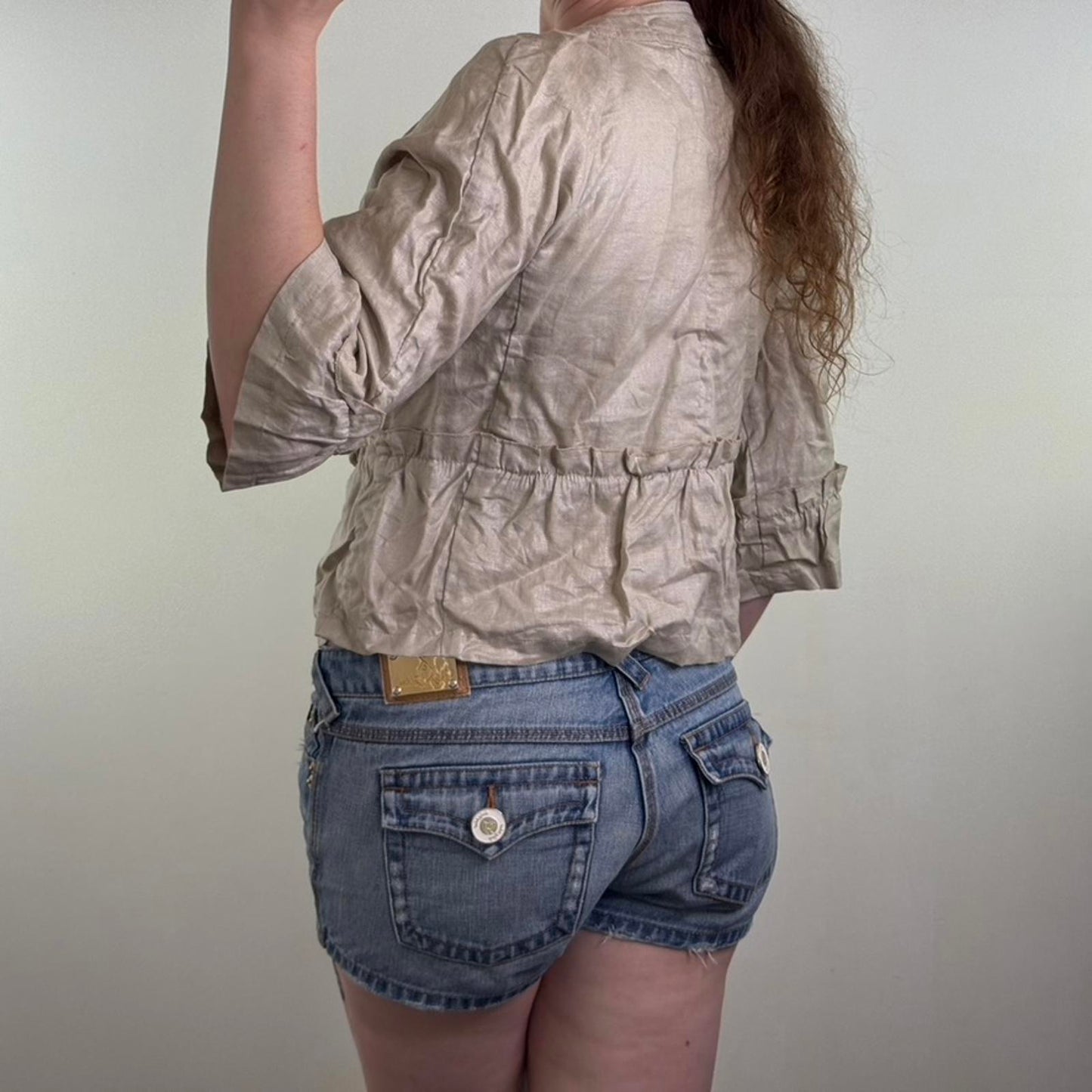 Y2K vintage 100% pure linen lightweight button up jacket short length 3/4 sleeve