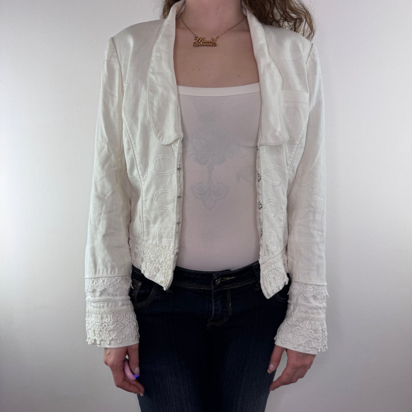Y2K vintage white military embroidered jacket blazer
