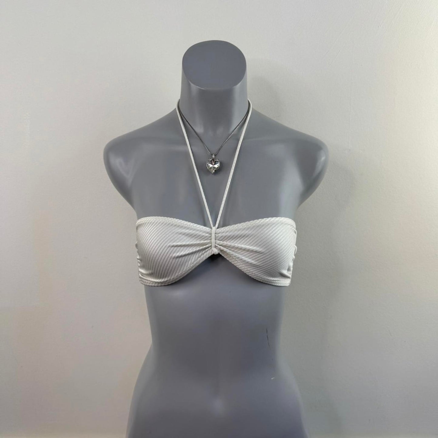 Y2K vintage halter neck mini bikini top white ruched bust ribbed no padding