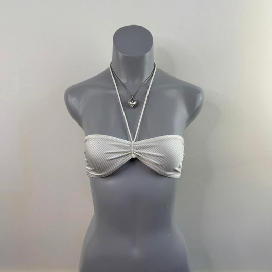 Y2K vintage halter neck mini bikini top white ruched bust ribbed no padding