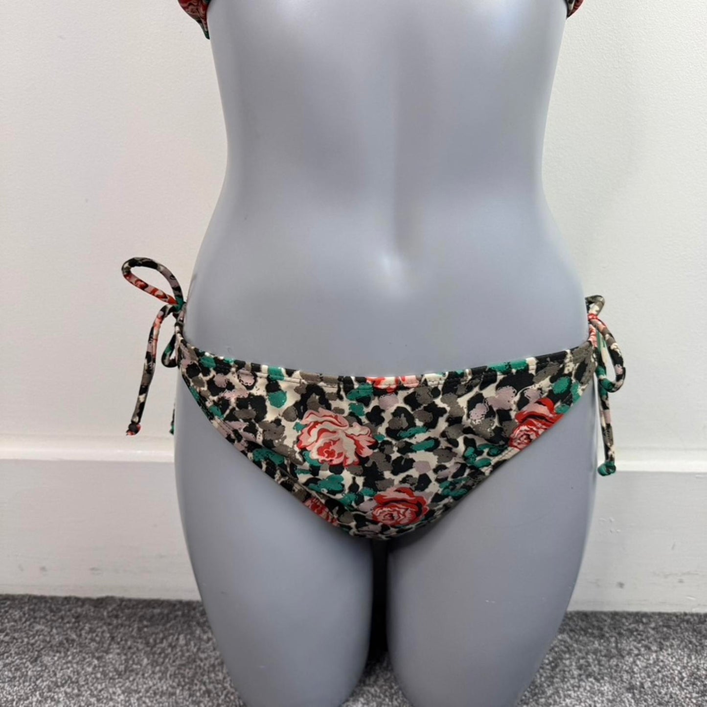 Y2K vintage floral leopard print rose halter neck bow matching bikini set