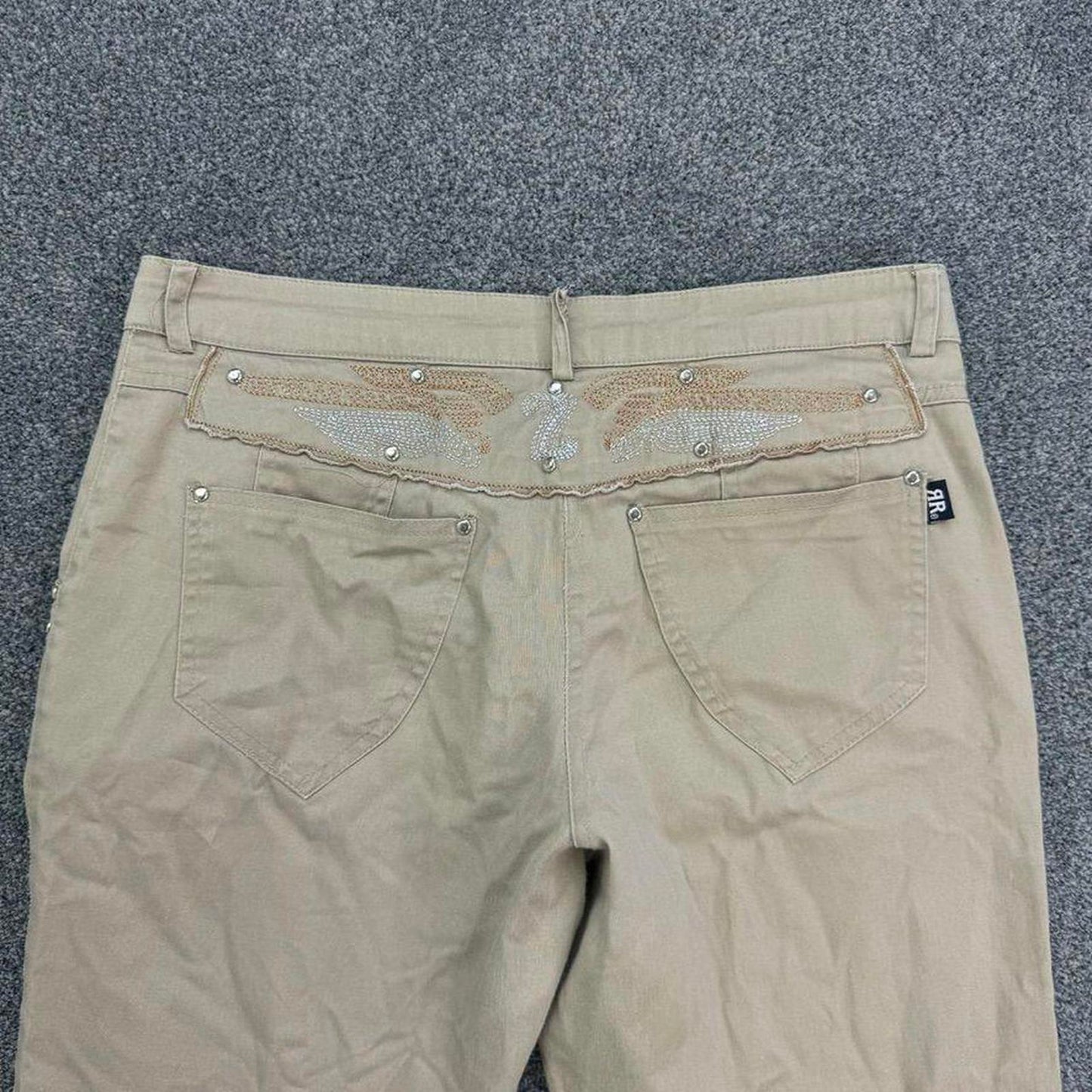 Y2K vintage stretchy low rise capri tribal embroidery trousers cropped studded