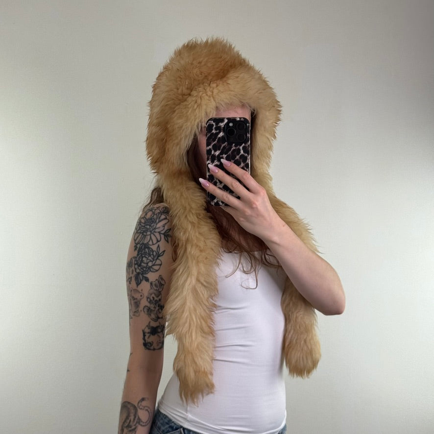 Vintage Genuine Sheepskin Trapper Hat with Long Tails Winter Style