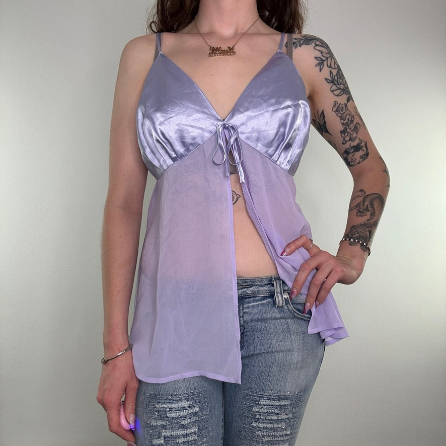 Y2K vintage floaty sheer satin babydoll top