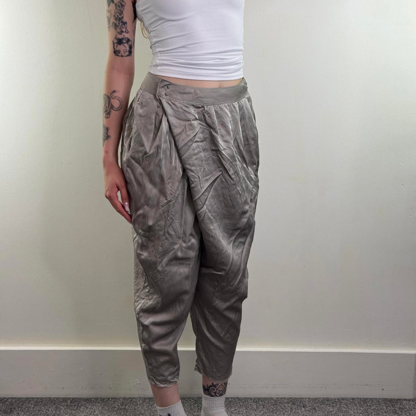 Vintage McQ Alexander McQueen silver harem pants trousers silver baggy carrot
