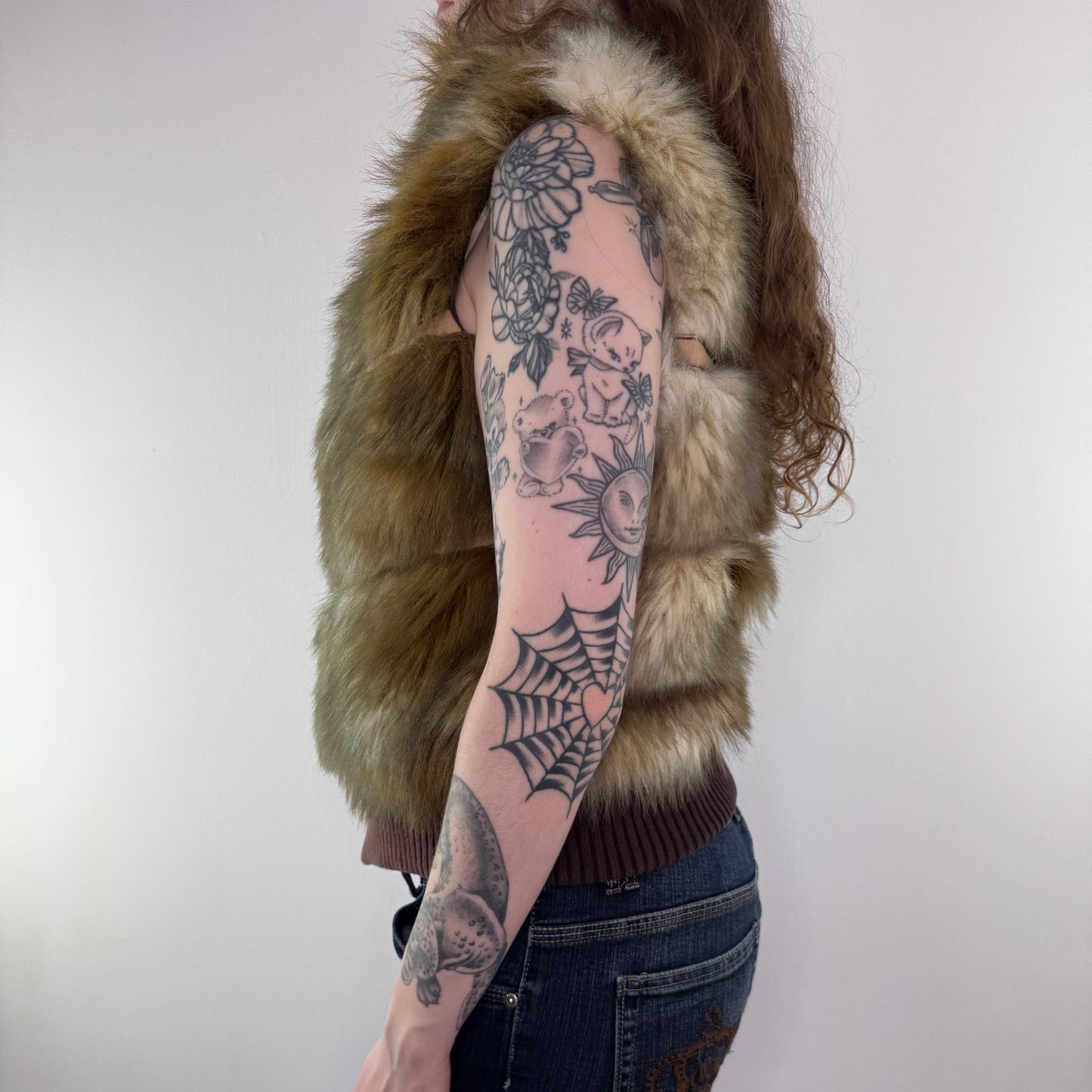 Y2K vintage faux fur sleeveless jacket gilet zip up