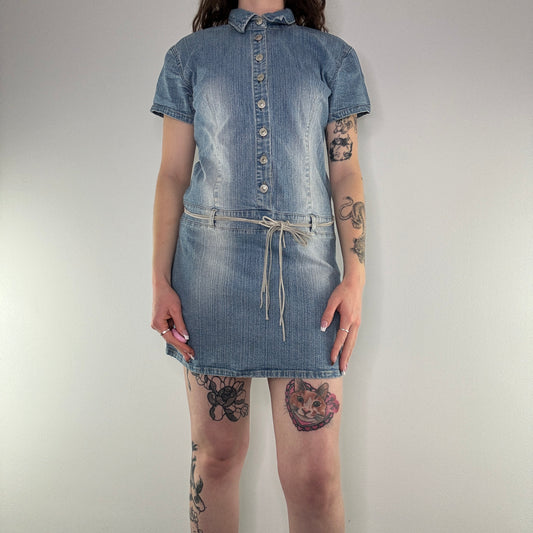 Y2K faded denim mini dress with belt