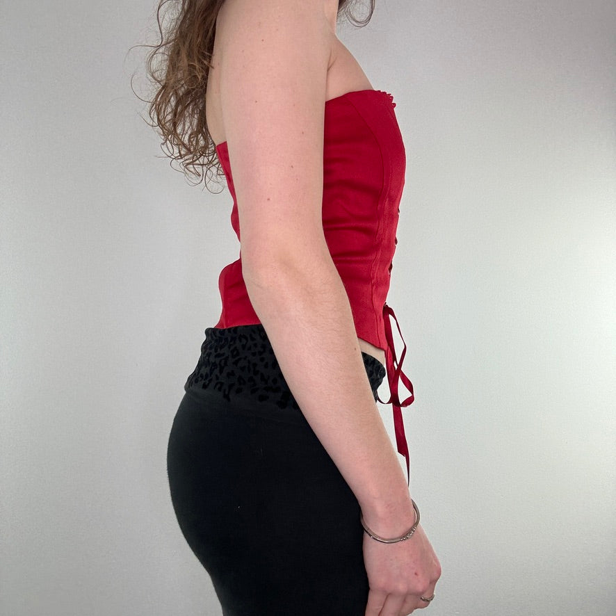 Y2K vintage lace up frilly strapless top