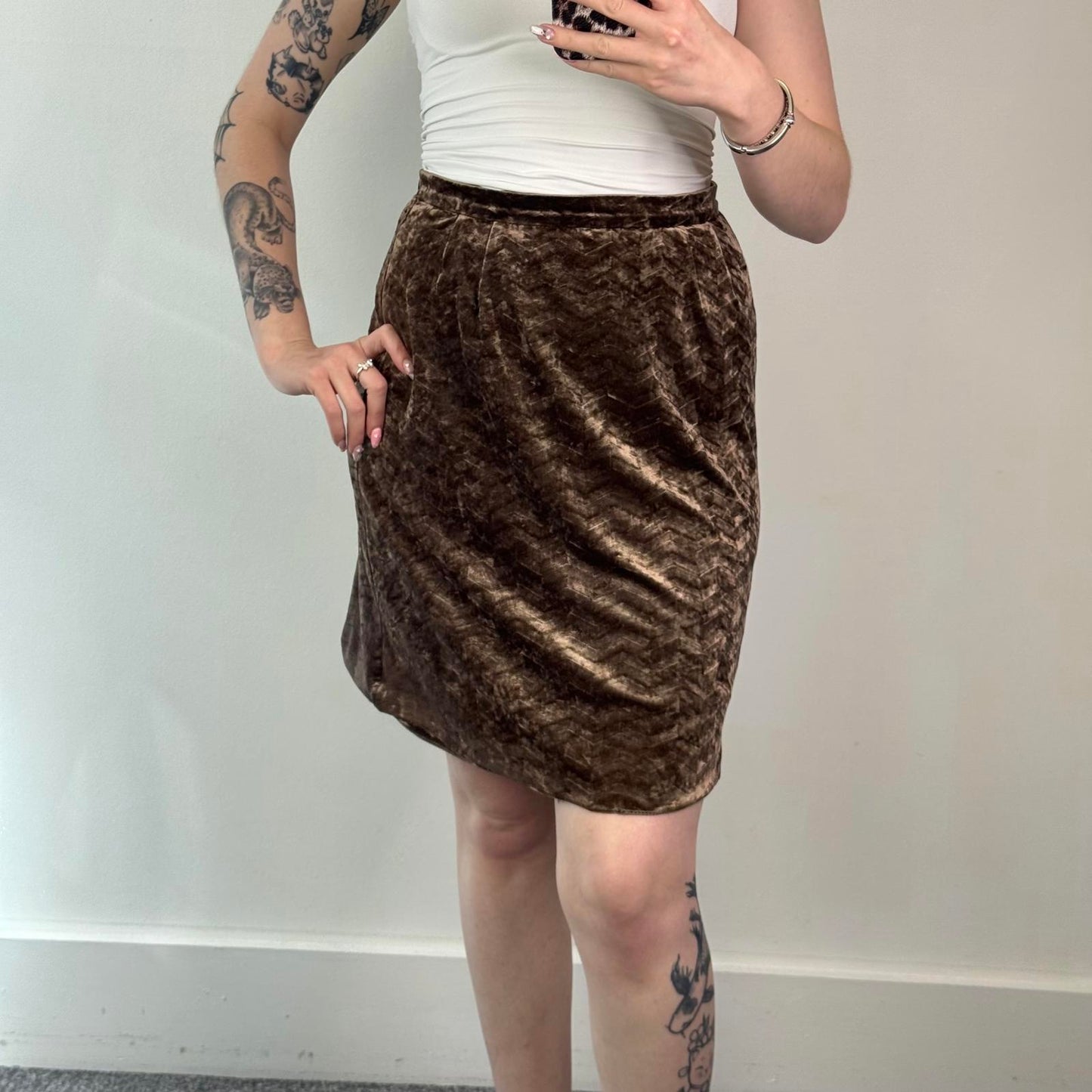 Y2K vintage Dolce & Gabbana velvet chevron pattern a line midi skirt floaty