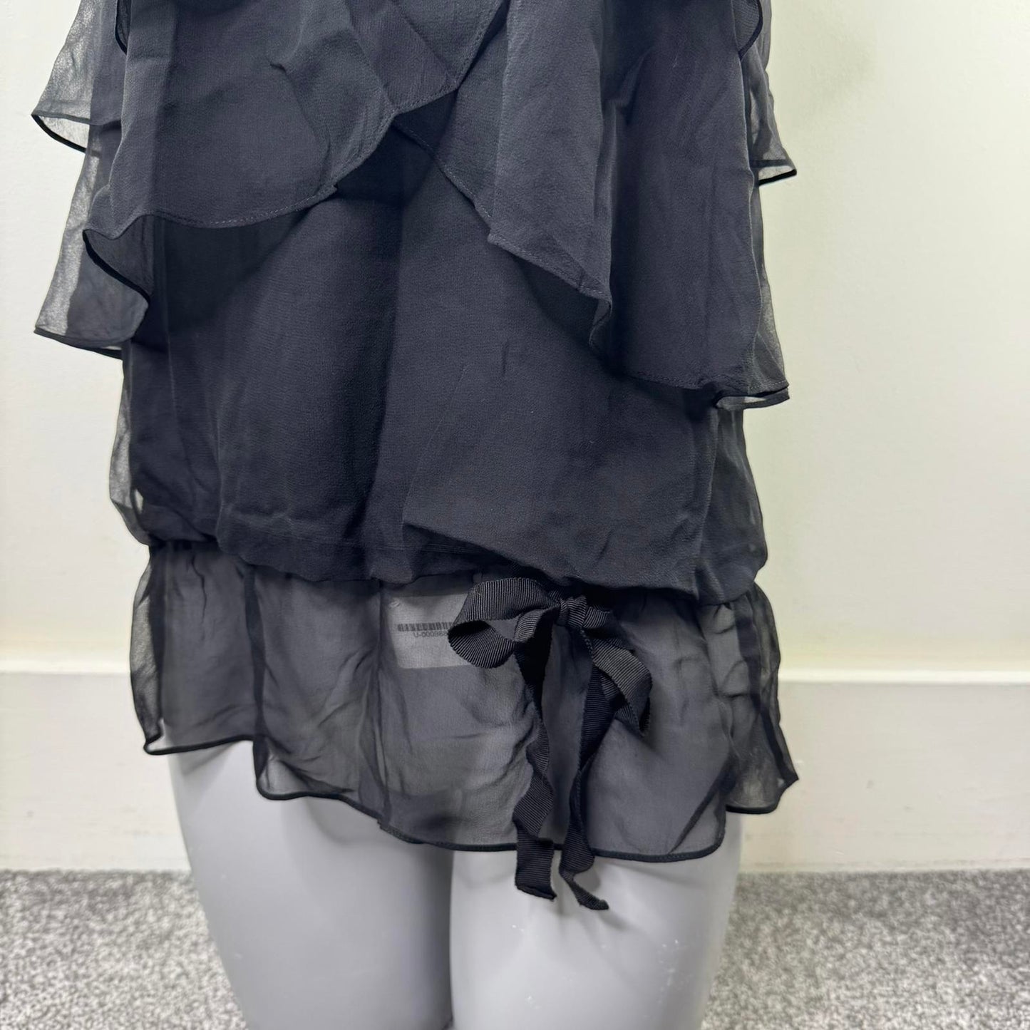 Y2K vintage 100% silk cami top ruffle elastic hem strappy bow layered tiered