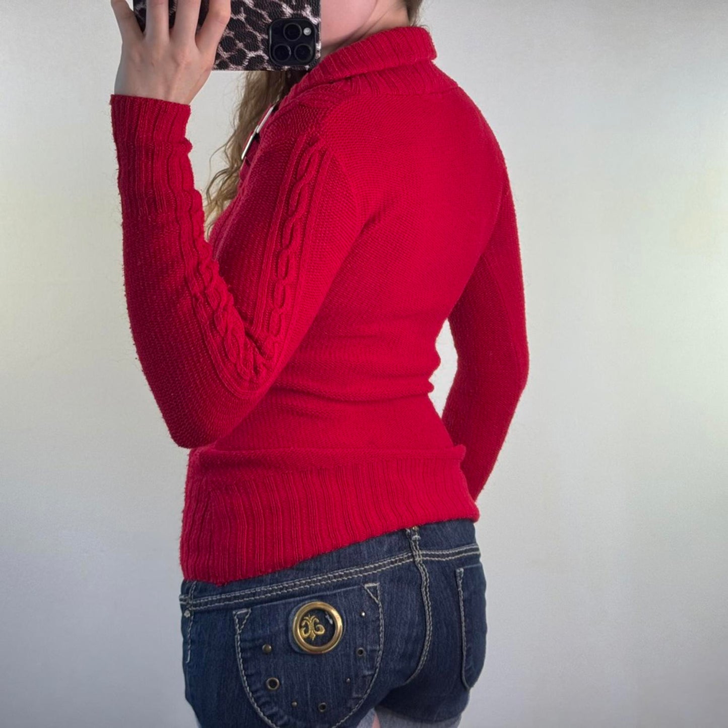 Vintage Jane Norman roll neck knitted jumper buckle scoop neck