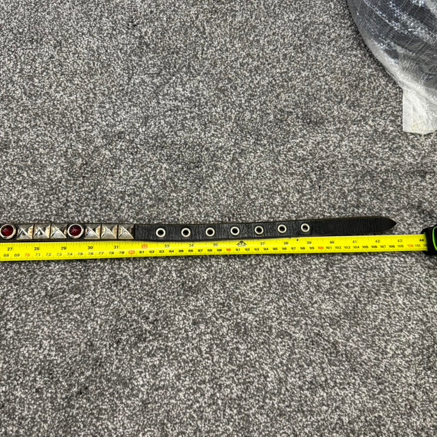 90s Y2K vintage genuine leather studded red gem rhinestone thin skinny belt