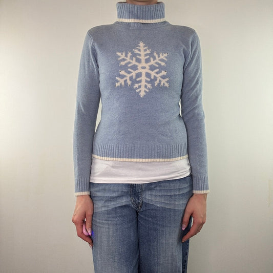 Y2K vintage snowflake wool knit turtleneck jumper winter christmas