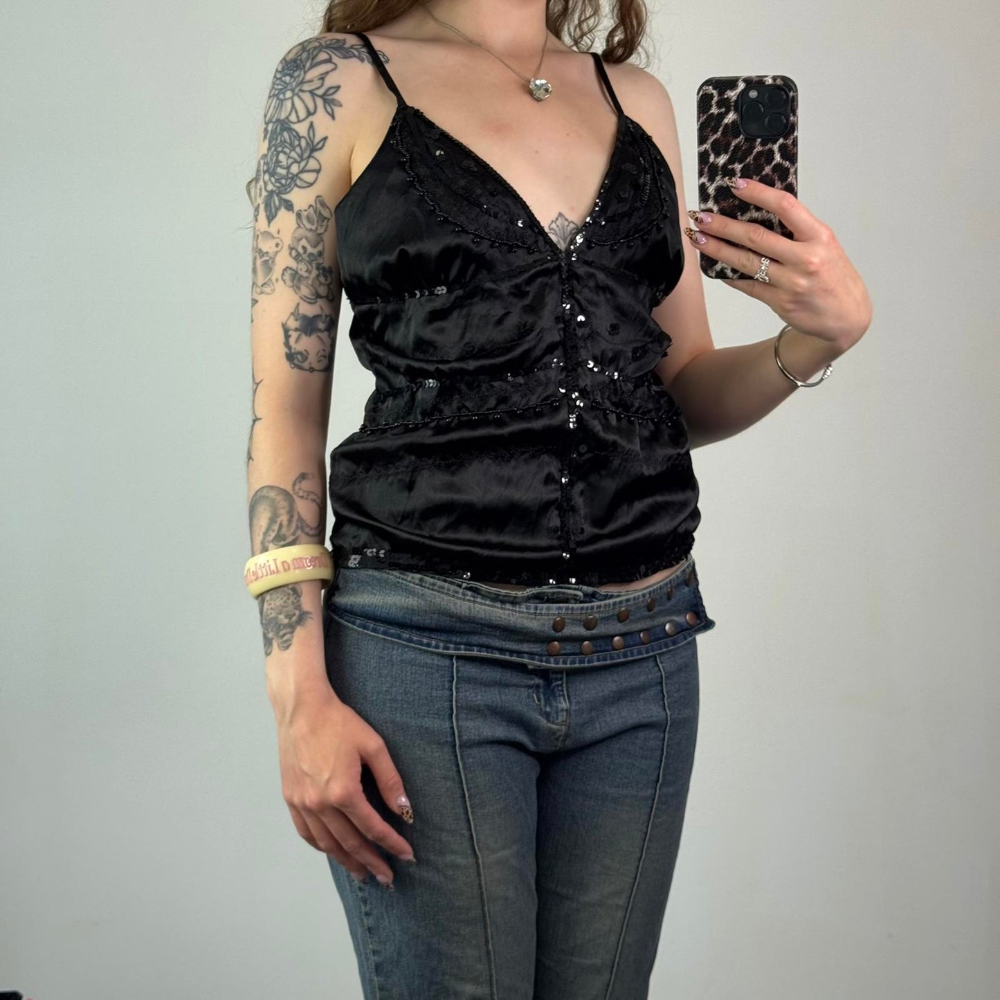 Y2K vintage satin beaded embellished sequin cami top embroidered party festival