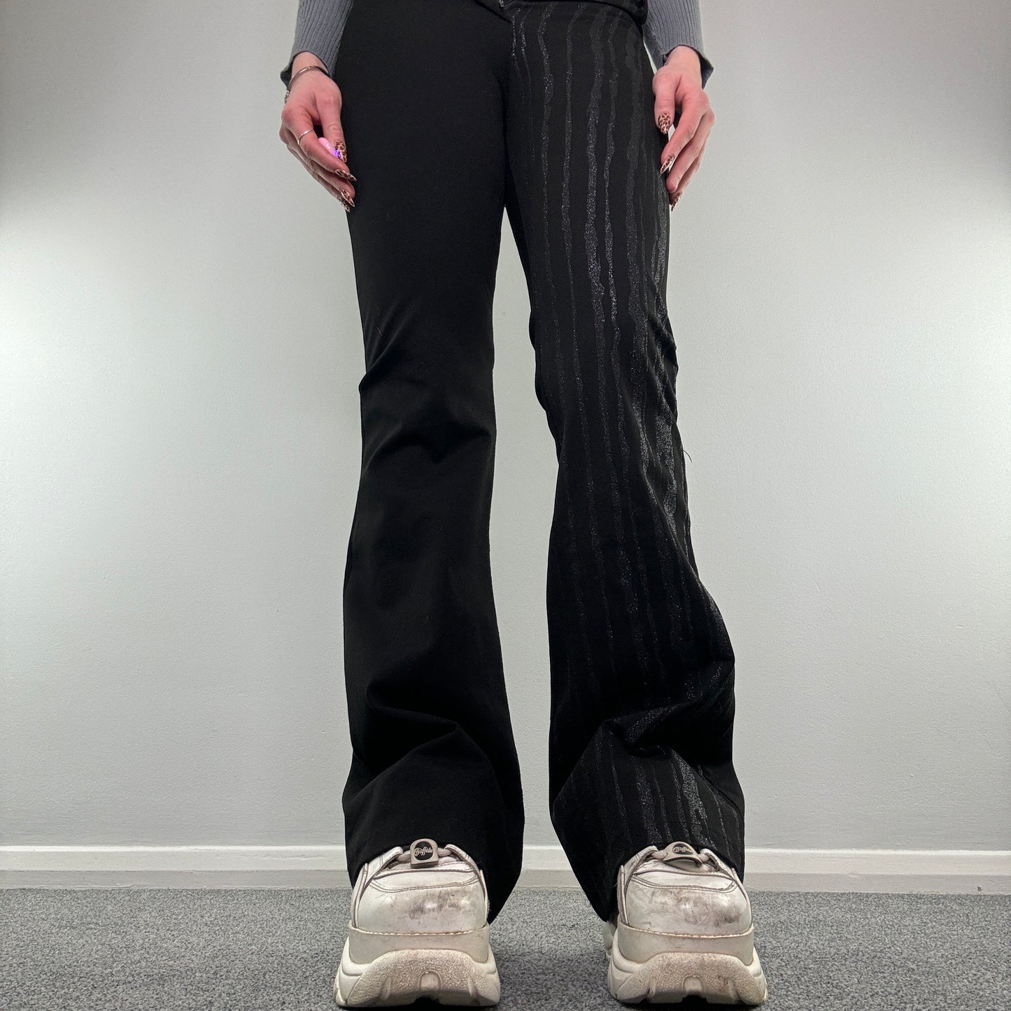 Y2K stretchy zebra glitter flare trousers