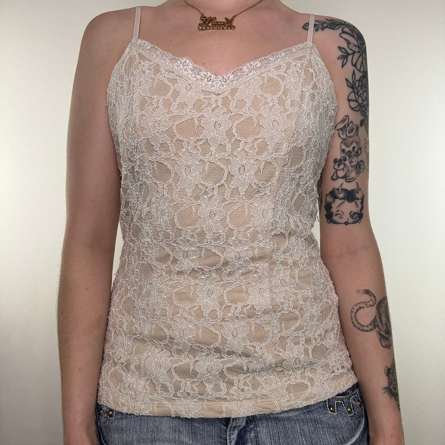 Y2K vintage lace trim cami top coquette