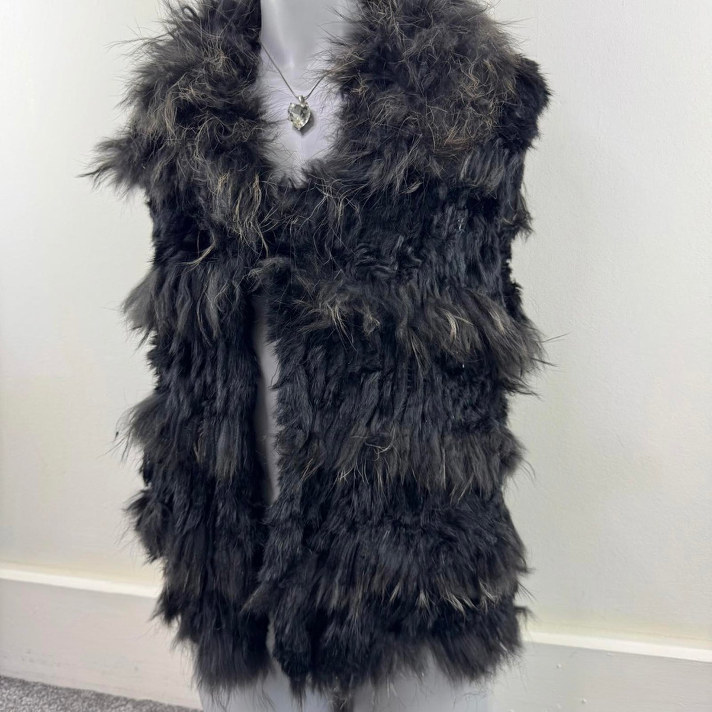 Y2K vintage marmotte/ rabbit lapin fur gilet jacket sleeveless black grey