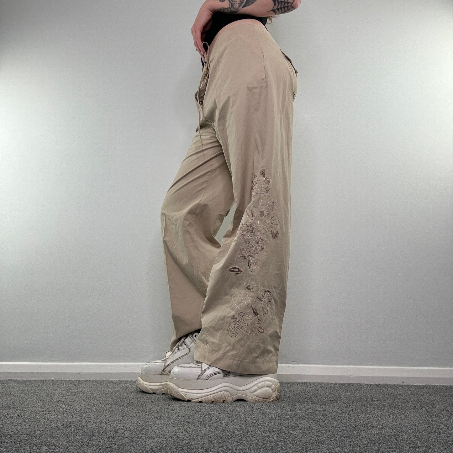 Y2K embroidery baggy cargo trousers