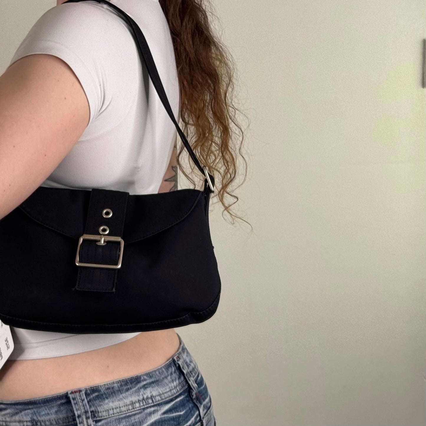 Y2K vintage Gap mini shoulder bag buckle canvas grommet small black silver