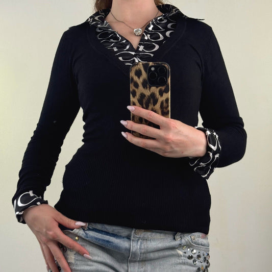 Y2K vintage Jane Norman long sleeve top fine knit collared fitted built in shirt