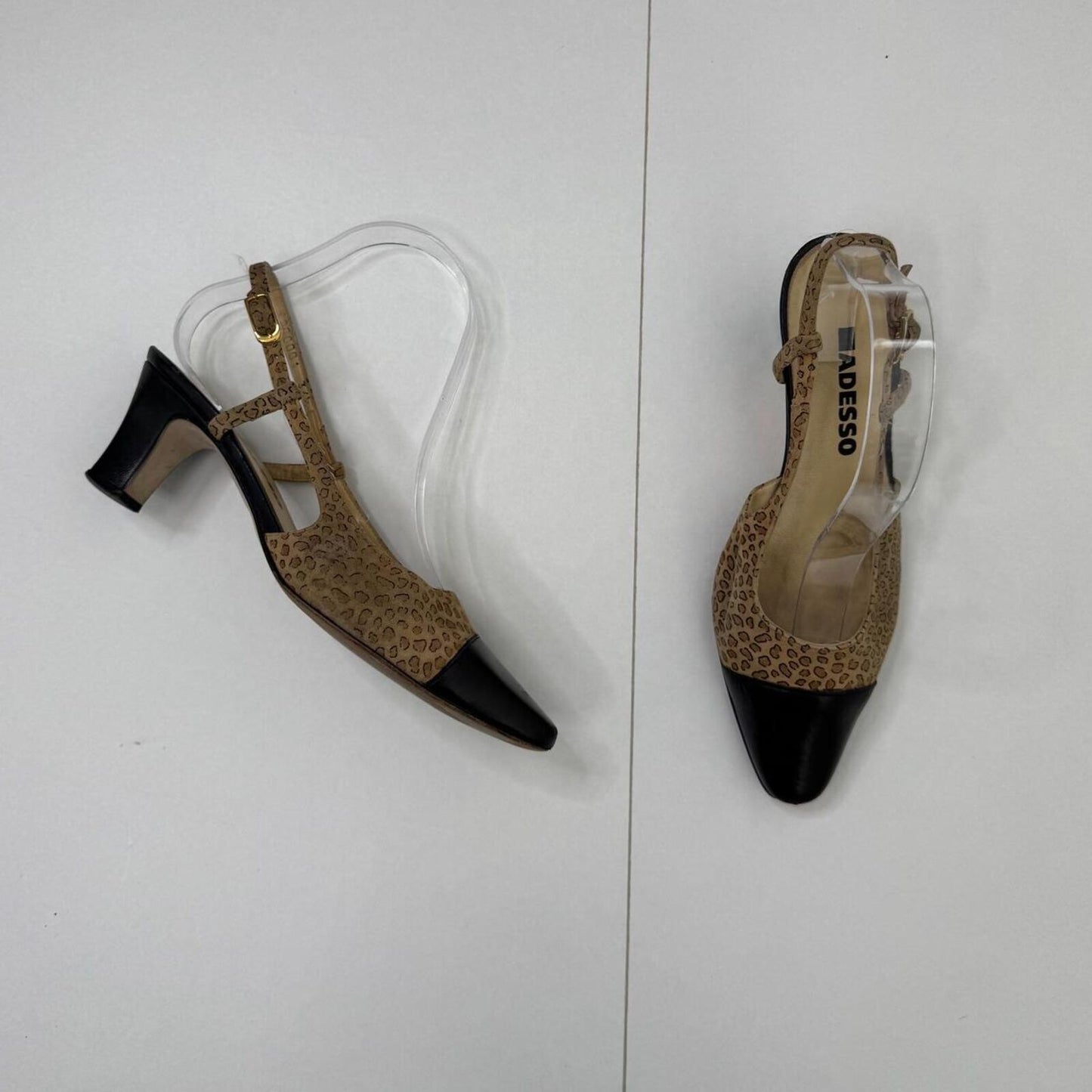 Y2K vintage leather block heels leopard print suede slingback leather