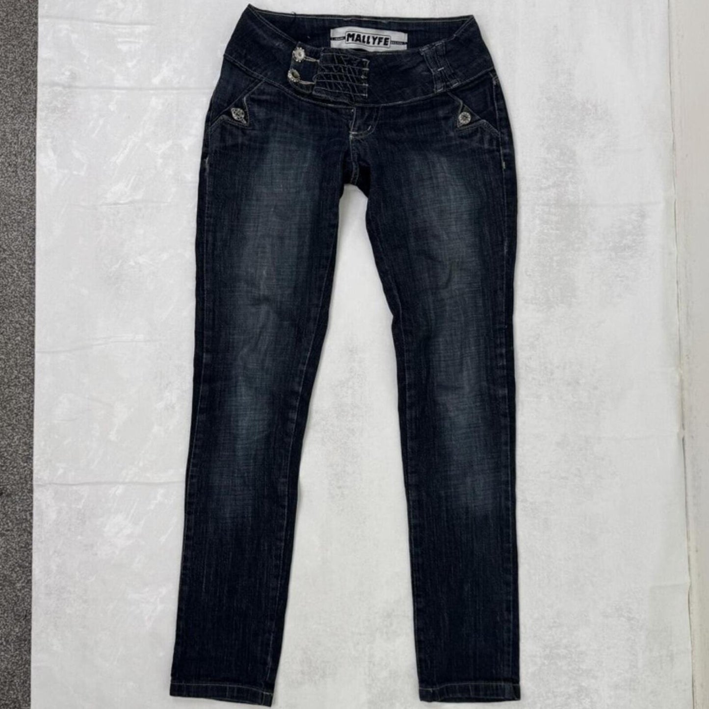 Y2K vintage super low rise jeans faded dark blue wash skinny jeans stretchy