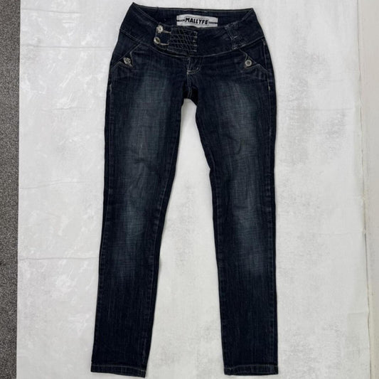 Y2K vintage super low rise jeans faded dark blue wash skinny jeans stretchy