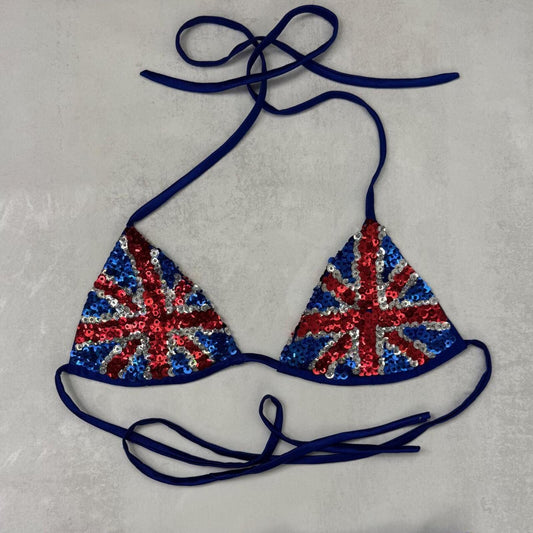 Vintage Union Jack halter top sequin embellished bikini fit 1990s 90s