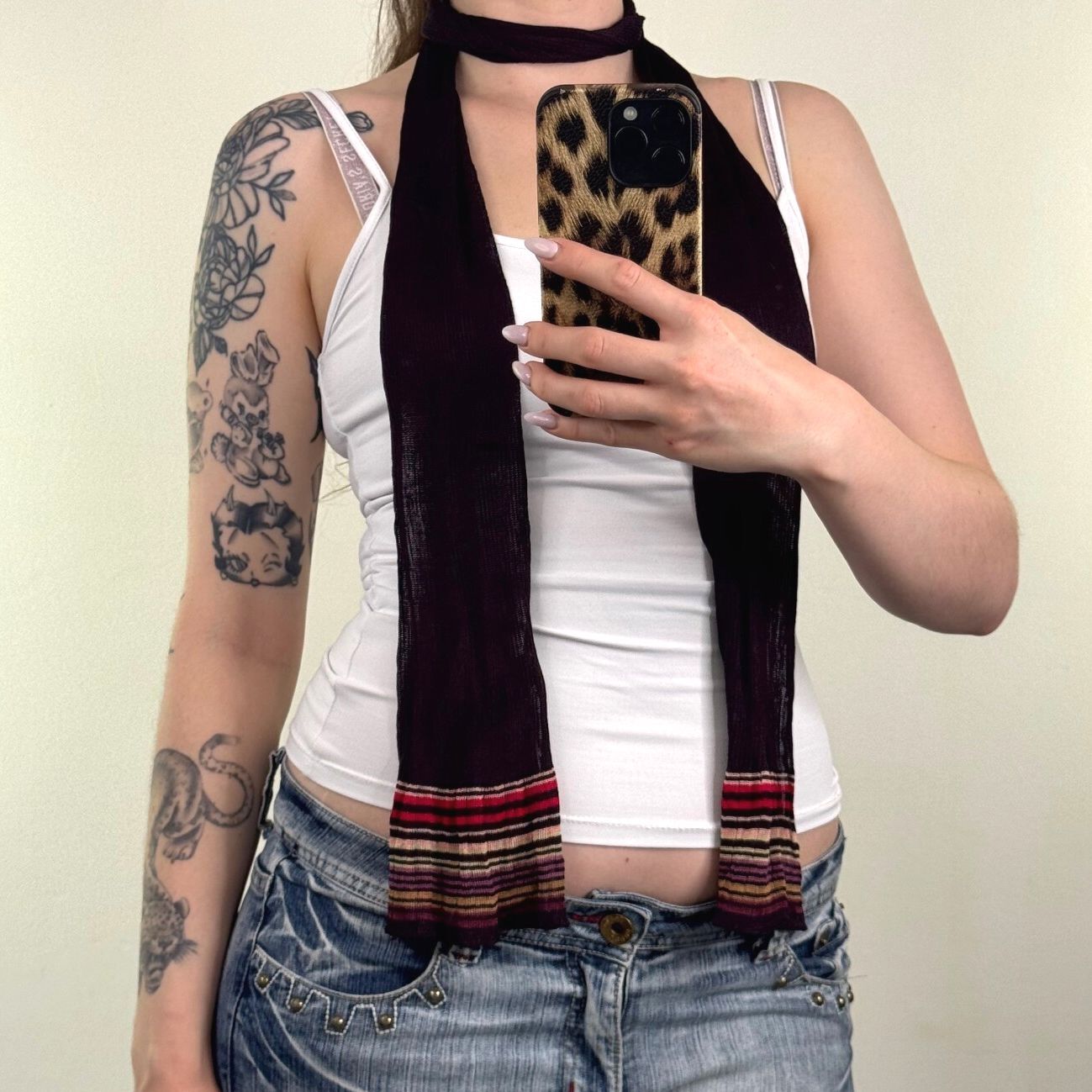 Y2K vintage scarf fine knit stripe multi skinny thin