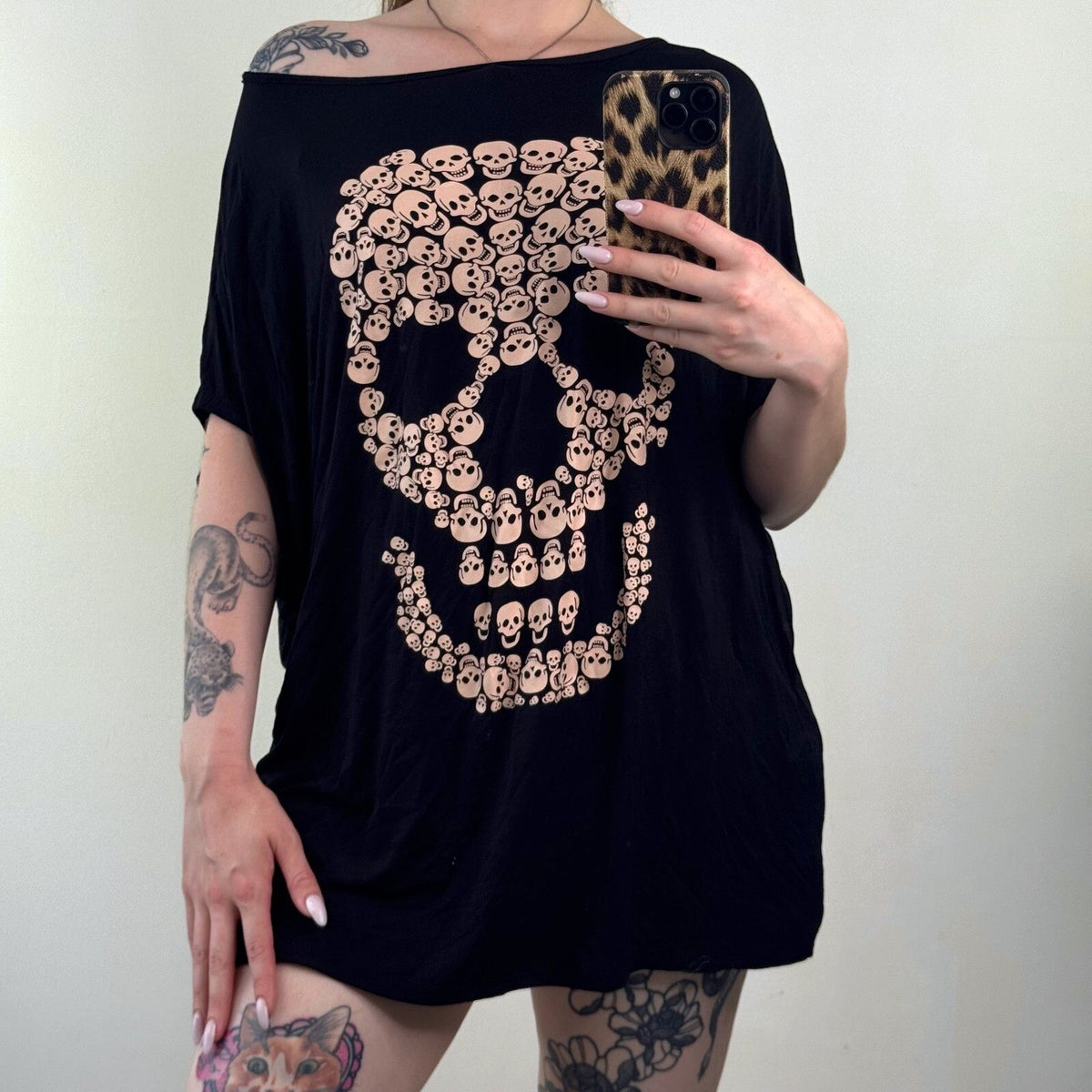 Y2K vintage batwing t-shirt short sleeve top skull graphic print baggy slouchy